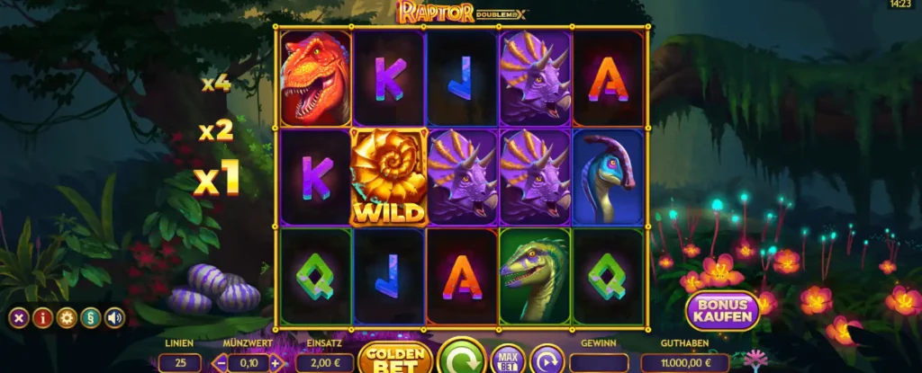 StarsPlay Casino Slot Raptor Doublemax im Demo Modus mit Dinosaurier Symbolen